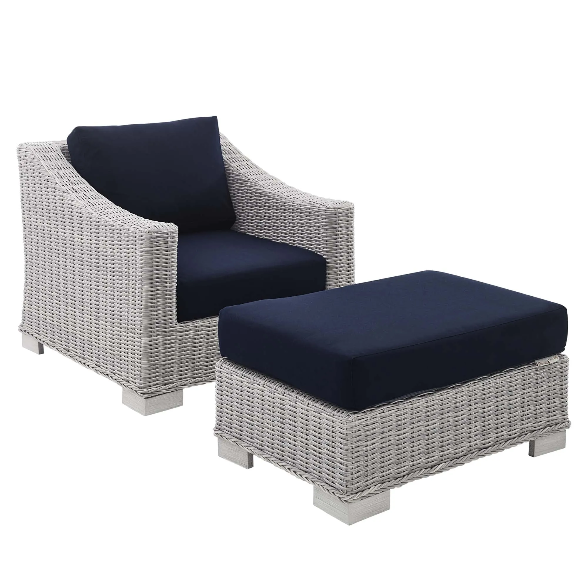 Conway Sunbrella® Outdoor Patio Wicker Rattan 2-Piece Armchair and Ottoman Set by Modway