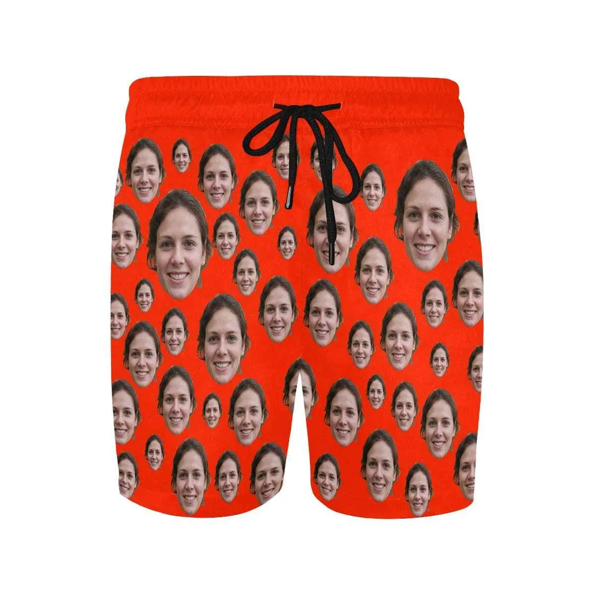 Custom Swimming Trunks with Personalized Face Red Simple Men's Quick Dry Swim Shorts for Him