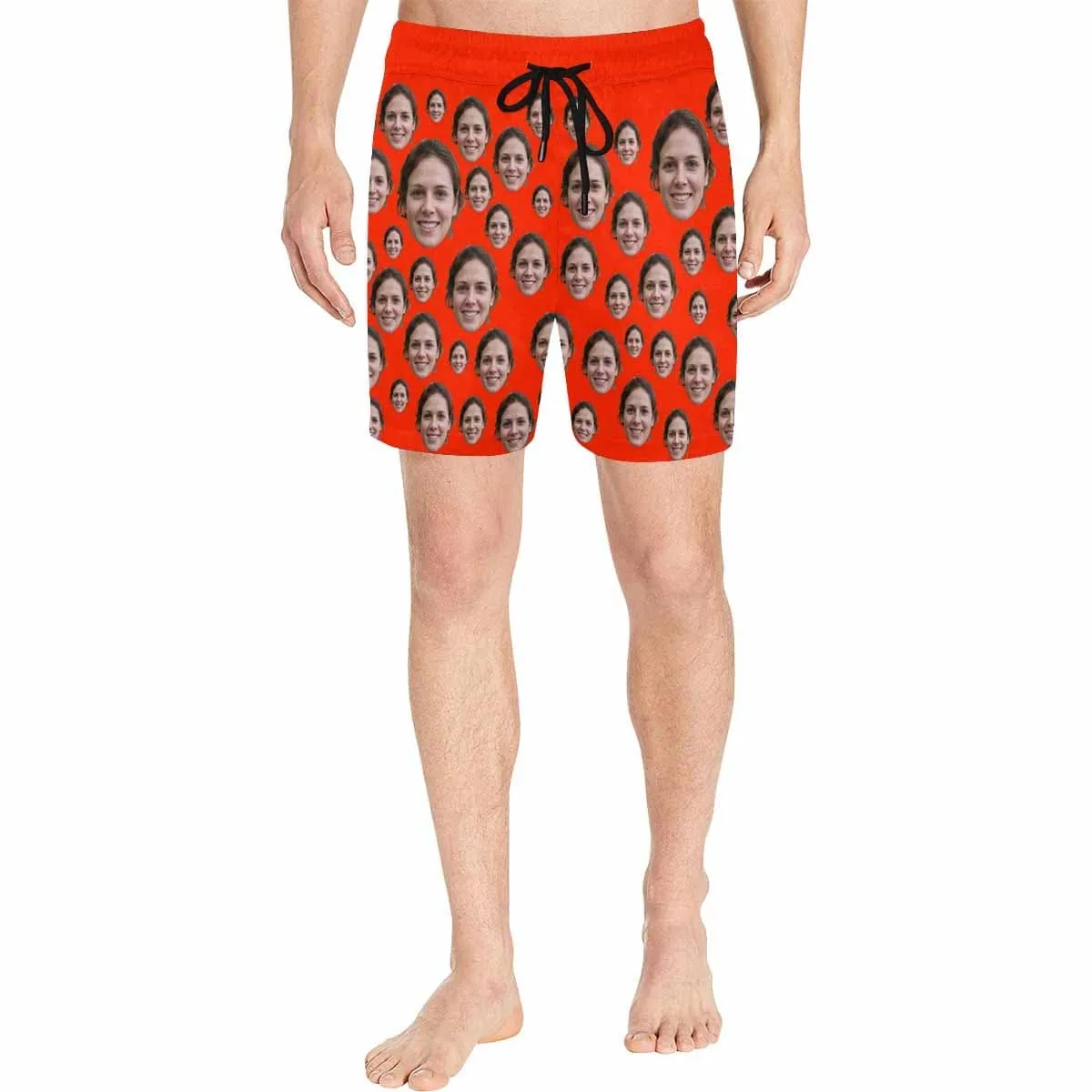 Custom Swimming Trunks with Personalized Face Red Simple Men's Quick Dry Swim Shorts for Him