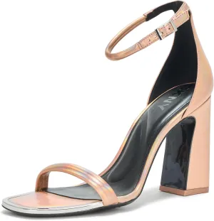 DKNY Women's Waylin Sqaure Toe Ankle Strap Block Heel Heeled Sandal