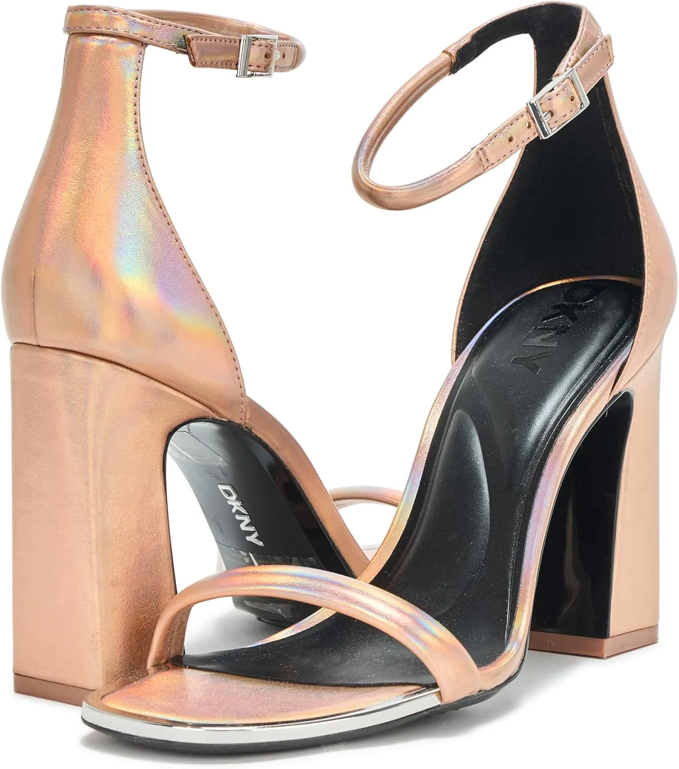 DKNY Women's Waylin Sqaure Toe Ankle Strap Block Heel Heeled Sandal