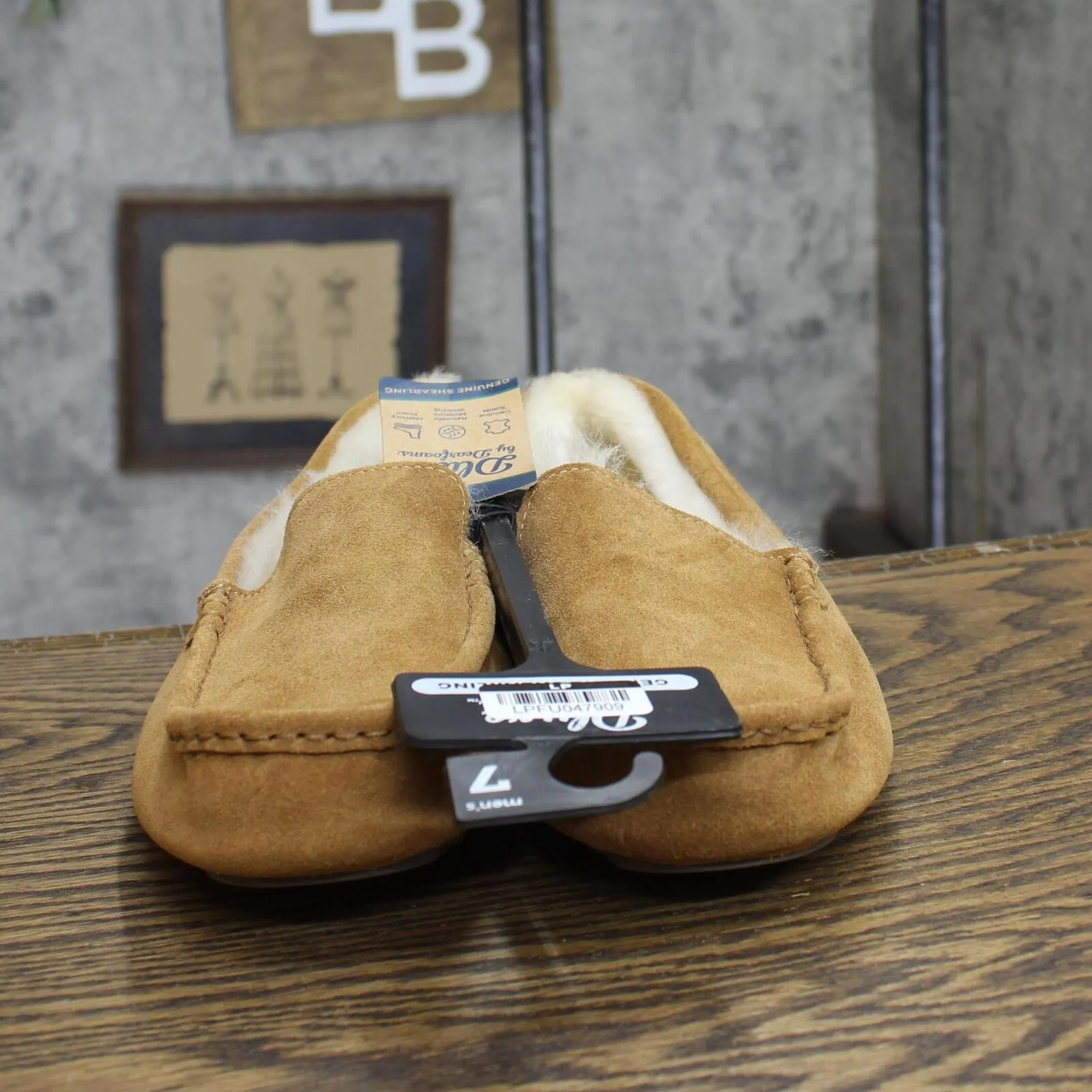 Dluxe By Dearfoams Mens Nelson Shearling Moccasin Slippers Chestnut Brown 7