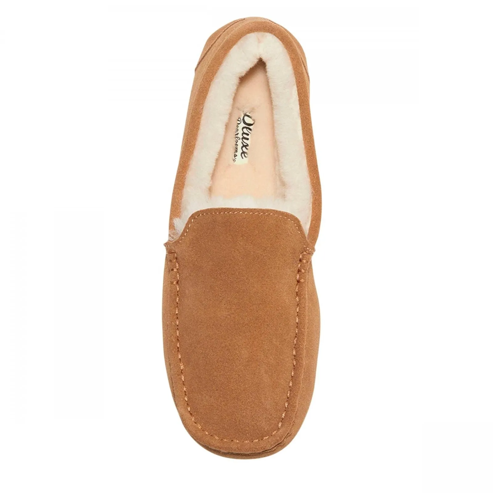 Dluxe By Dearfoams Mens Nelson Shearling Moccasin Slippers Chestnut Brown 7
