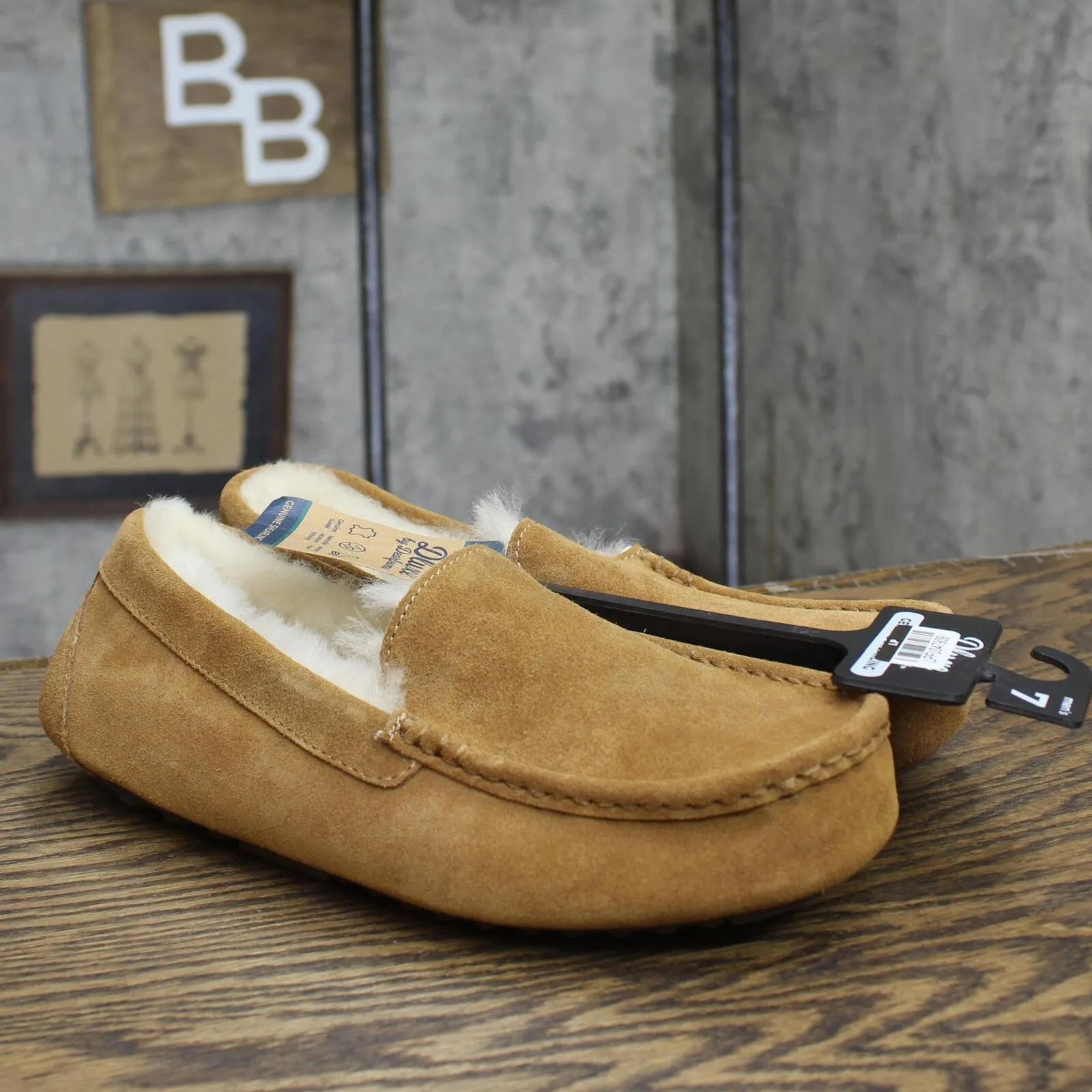 Dluxe By Dearfoams Mens Nelson Shearling Moccasin Slippers Chestnut Brown 7