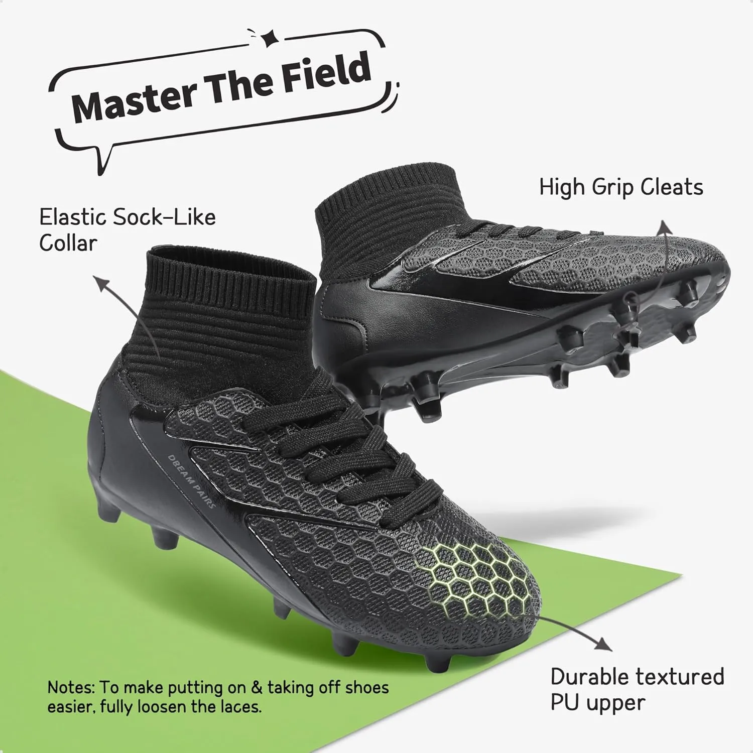 DREAM PAIRS Boys Girls Soccer Cleats Youth Firm Groud Outdoor Sport Athletic High Top Football Shoes for Little/Big Kid