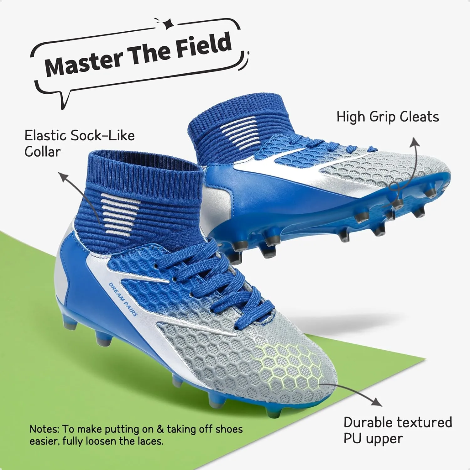 DREAM PAIRS Boys Girls Soccer Cleats Youth Firm Groud Outdoor Sport Athletic High Top Football Shoes for Little/Big Kid