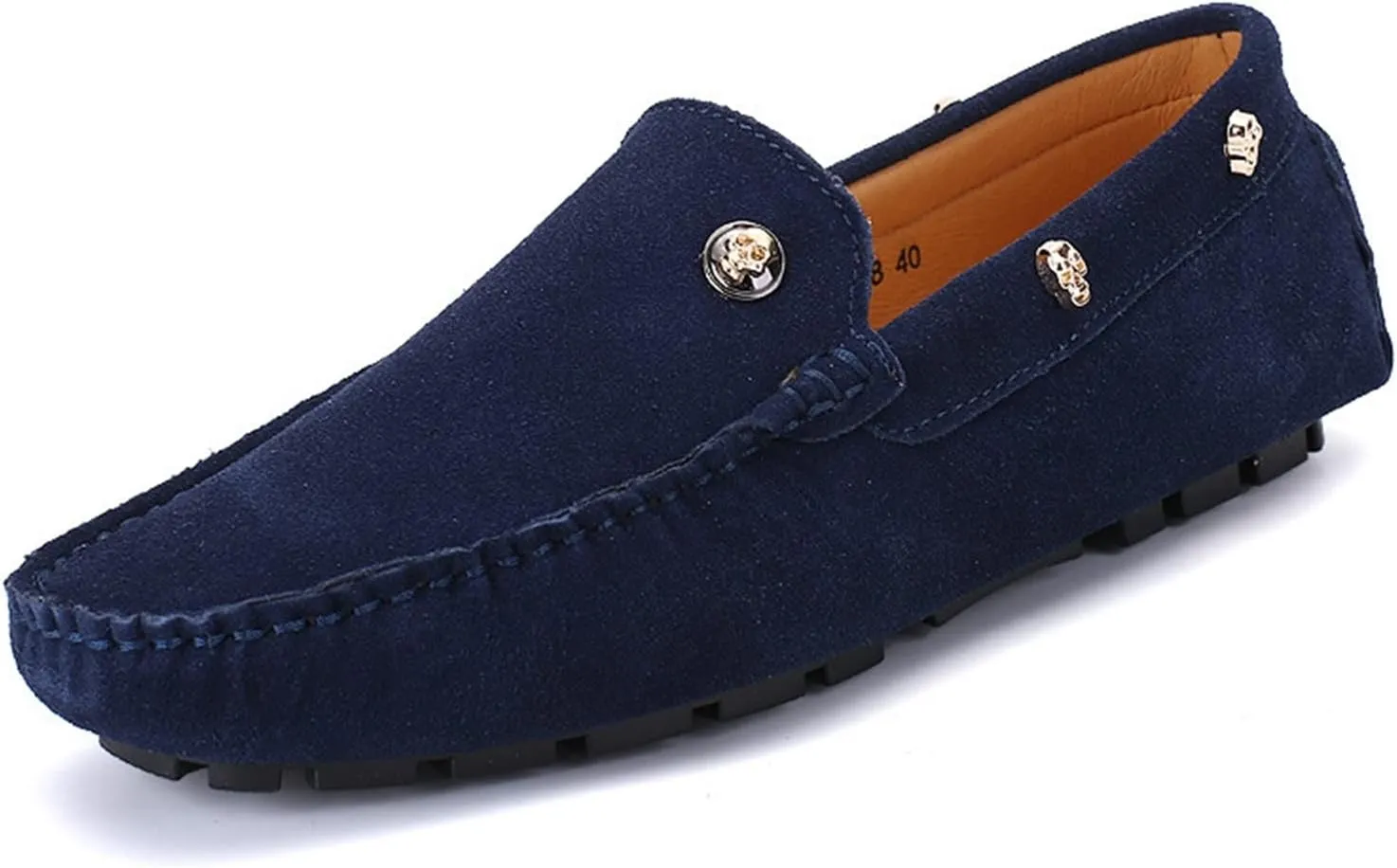 Driving Moccasins for Men Suede Vamp with Rivet Stitching Details Genuine Leather Round Toe Flat Heel Flexible Soft Resistant Driving Slip On for Any Attire