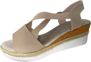 Eduavar Womens Sandals Summer Comfortable Open Toe Buckle Ankle Strap Espadrilles Flatform Wedge Casual Shoes Soft Footbed