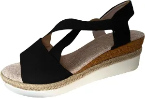 Eduavar Womens Sandals Summer Comfortable Open Toe Buckle Ankle Strap Espadrilles Flatform Wedge Casual Shoes Soft Footbed