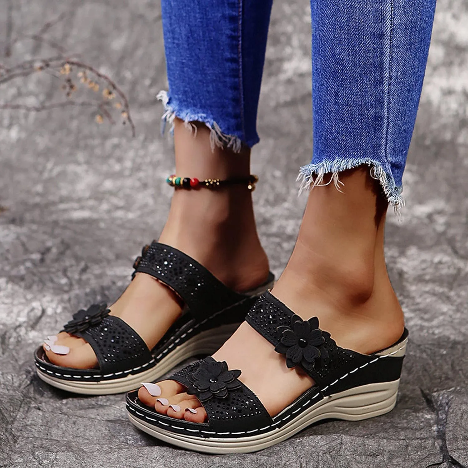 Eduavar Womens Wedge Sandals, Orthopedic Sandals for Women Comfortable Wedge Sandals Open Toe Anti-Slip Sandals
