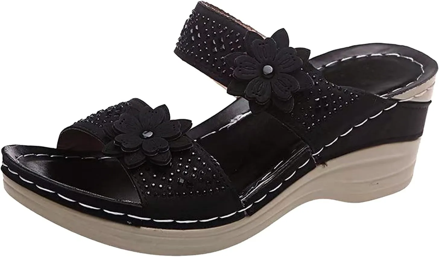 Eduavar Womens Wedge Sandals, Orthopedic Sandals for Women Comfortable Wedge Sandals Open Toe Anti-Slip Sandals