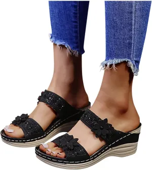 Eduavar Womens Wedge Sandals, Orthopedic Sandals for Women Comfortable Wedge Sandals Open Toe Anti-Slip Sandals