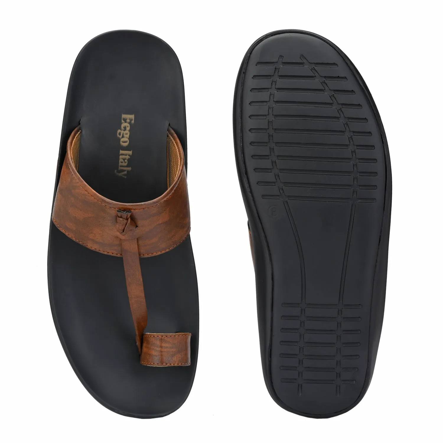 Eego Italy Men's Kolhapuri Thong Slippers KM-1-BROWN