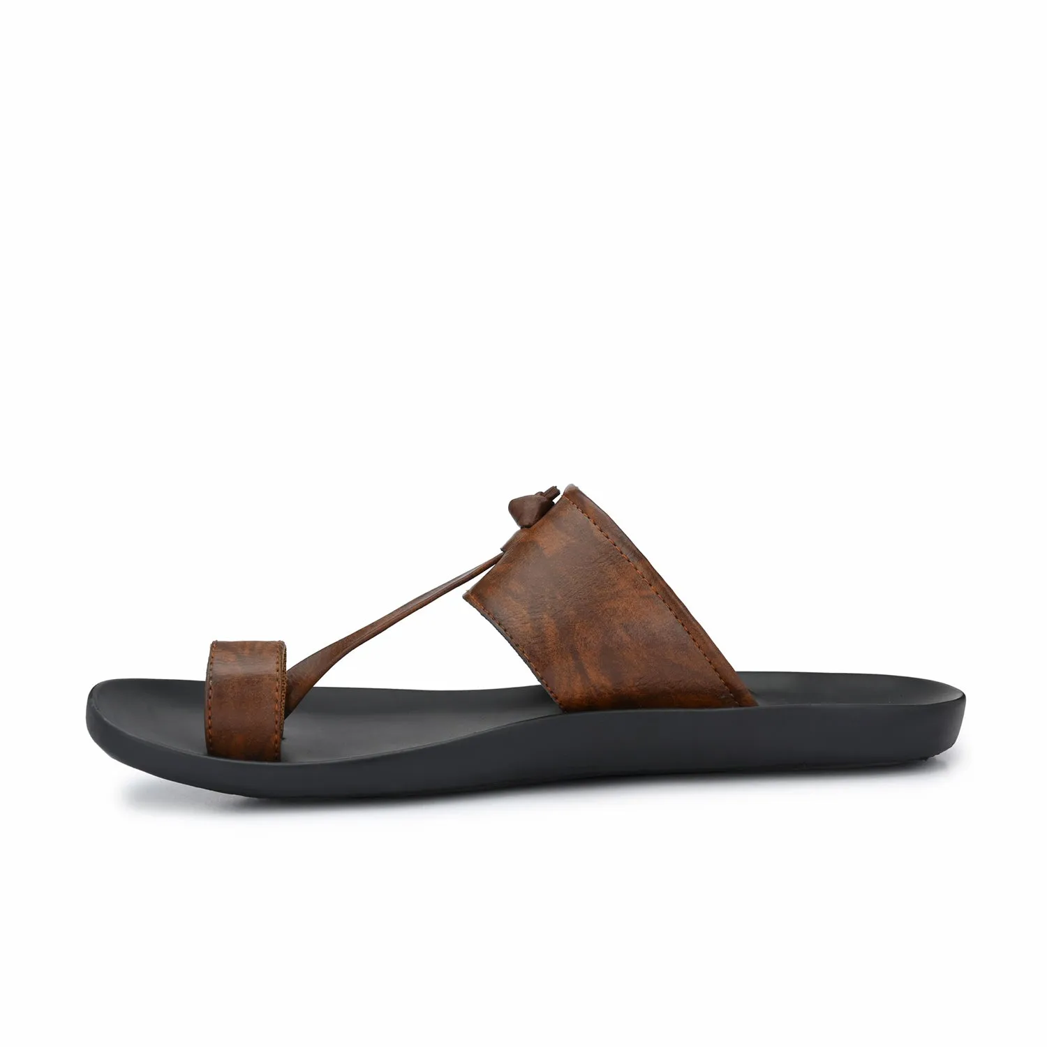 Eego Italy Men's Kolhapuri Thong Slippers KM-1-BROWN