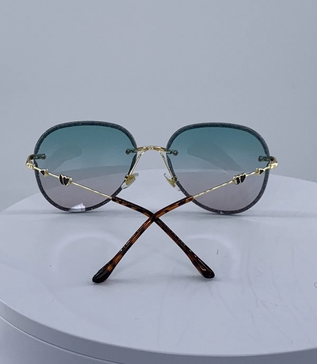 Embellished oversized green and gold pilot sunglasses