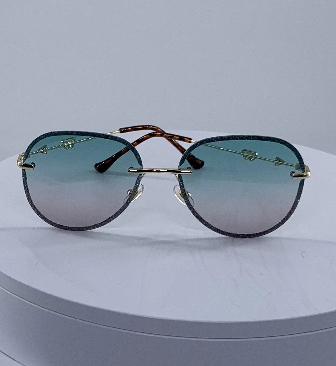 Embellished oversized green and gold pilot sunglasses