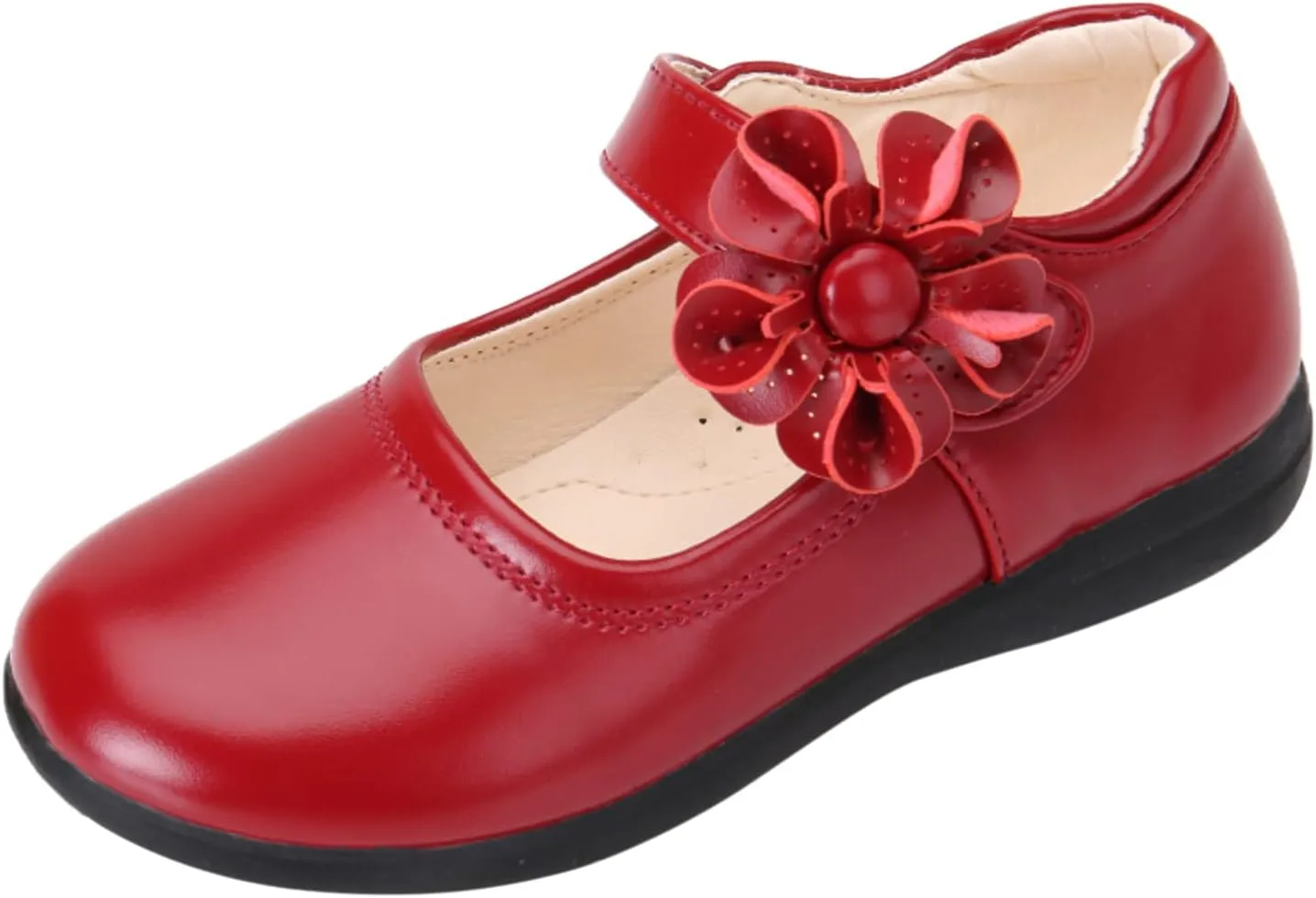 EnJoCho Baby Cute Girls Dress Shoes Shoes for Girls Comfortable PU Flats School Shoes for Mary Jane (Red-a#wer, 5-5.5 Years)