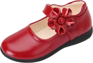 EnJoCho Baby Cute Girls Dress Shoes Shoes for Girls Comfortable PU Flats School Shoes for Mary Jane (Red-a#wer, 5.5-6 Years)