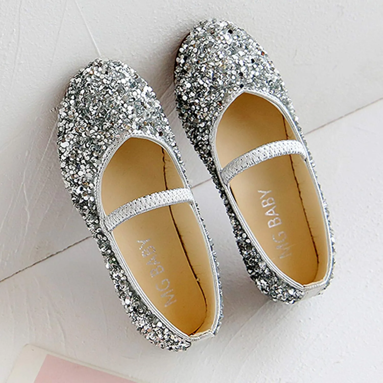 EnJoCho Baby Shoes,Flower Girls Dress Shoes Wedding Party Heel Mary Jane Princess Shoes Dance Flats for Kid Toddler 1-12Years (Silver-15#, 18-24Months)