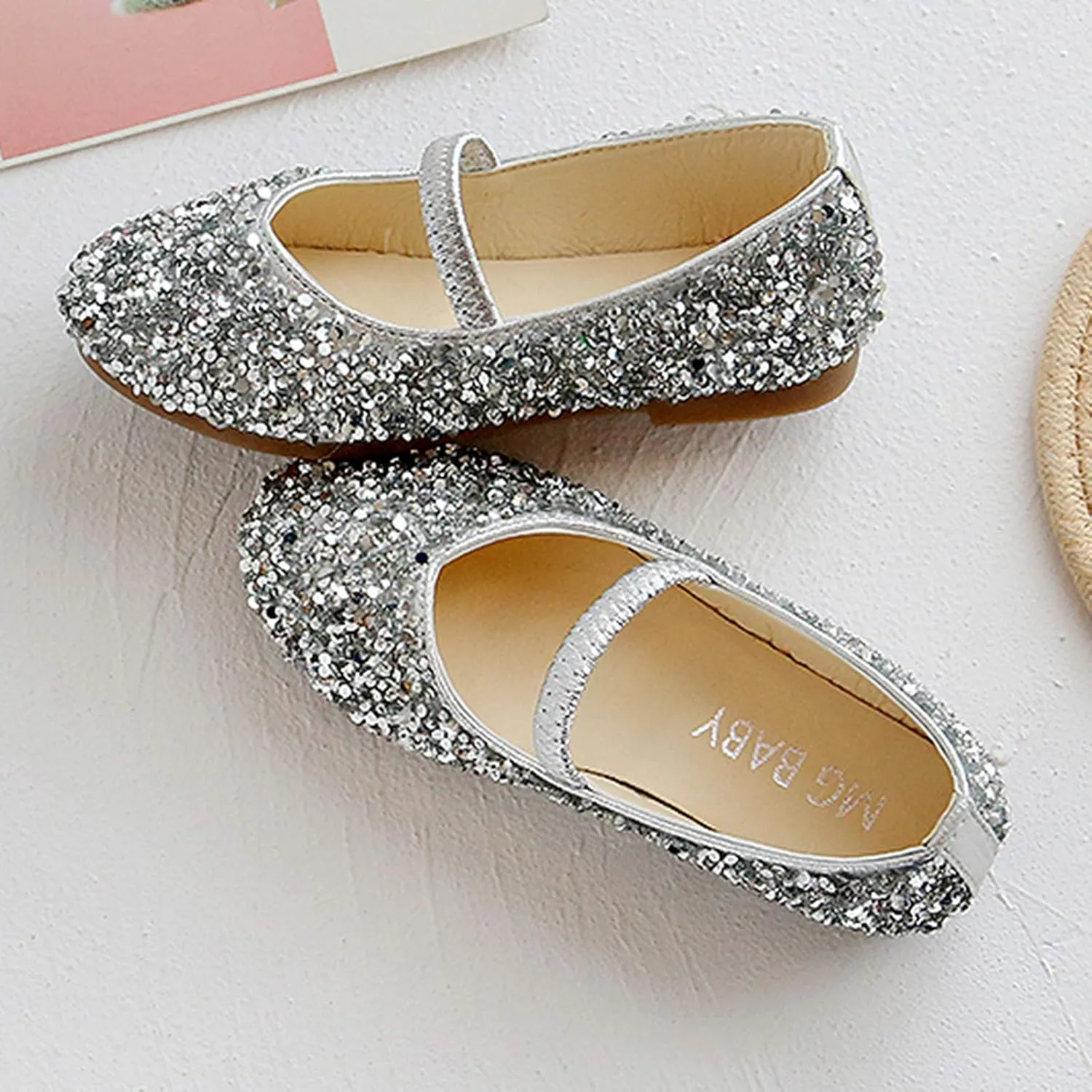 EnJoCho Baby Shoes,Flower Girls Dress Shoes Wedding Party Heel Mary Jane Princess Shoes Dance Flats for Kid Toddler 1-12Years (Silver-15#, 18-24Months)