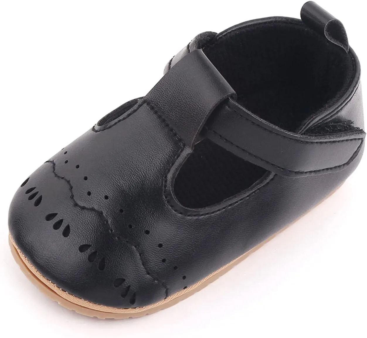EnJoCho Baby Sneaker Shoes Shoes Girls & Loop Hook Solid First Walking Non-Slip Rubber Girl's Shoes (Black, 12-18 Months)