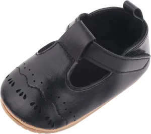 EnJoCho Baby Sneaker Shoes Shoes Girls & Loop Hook Solid First Walking Non-Slip Rubber Girl's Shoes (Black, 12-18 Months)