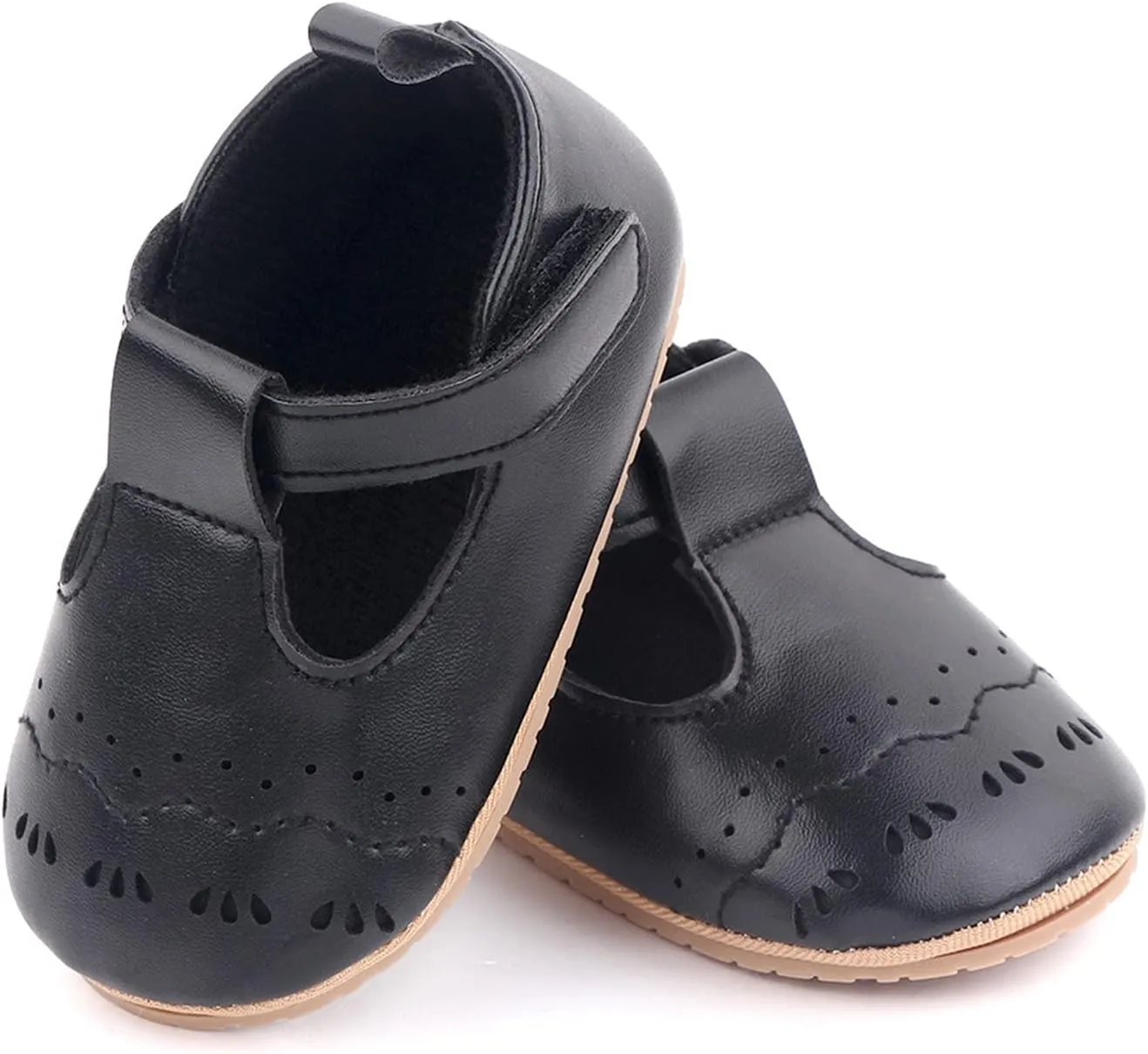 EnJoCho Baby Sneaker Shoes Shoes Girls & Loop Hook Solid First Walking Non-Slip Rubber Girl's Shoes (Black, 12-18 Months)