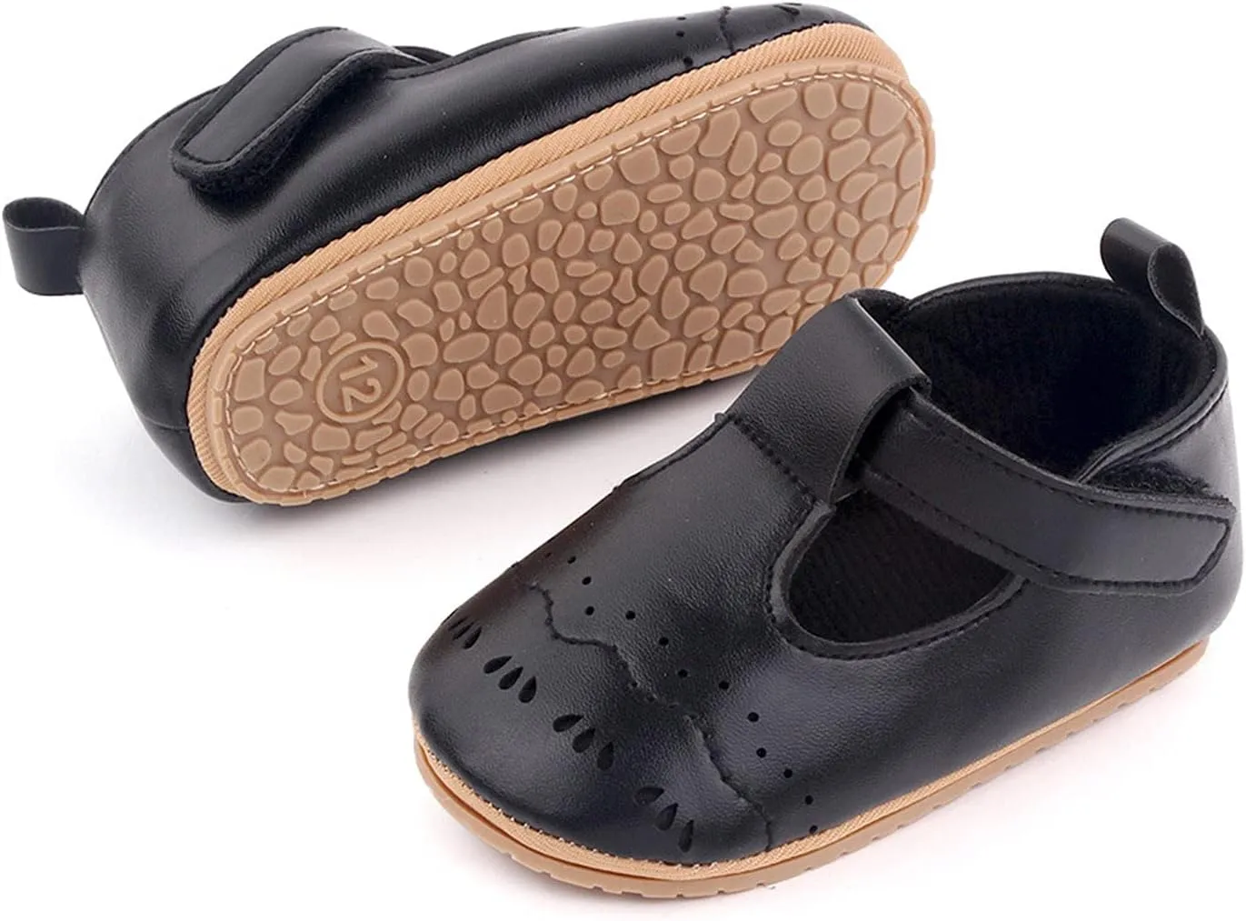 EnJoCho Baby Sneaker Shoes Shoes Girls & Loop Hook Solid First Walking Non-Slip Rubber Girl's Shoes (Black, 12-18 Months)