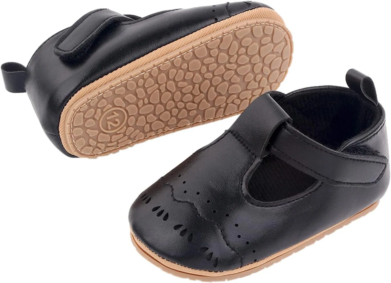 EnJoCho Baby Sneaker Shoes Shoes Girls & Loop Hook Solid First Walking Non-Slip Rubber Girl's Shoes (Black, 12-18 Months)