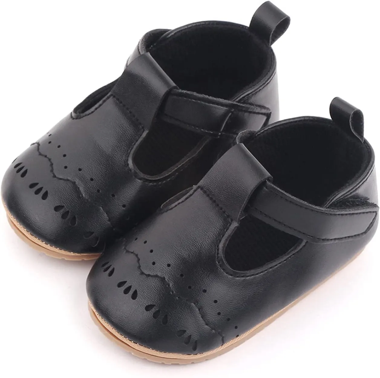 EnJoCho Baby Sneaker Shoes Shoes Girls & Loop Hook Solid First Walking Non-Slip Rubber Girl's Shoes (Black, 12-18 Months)