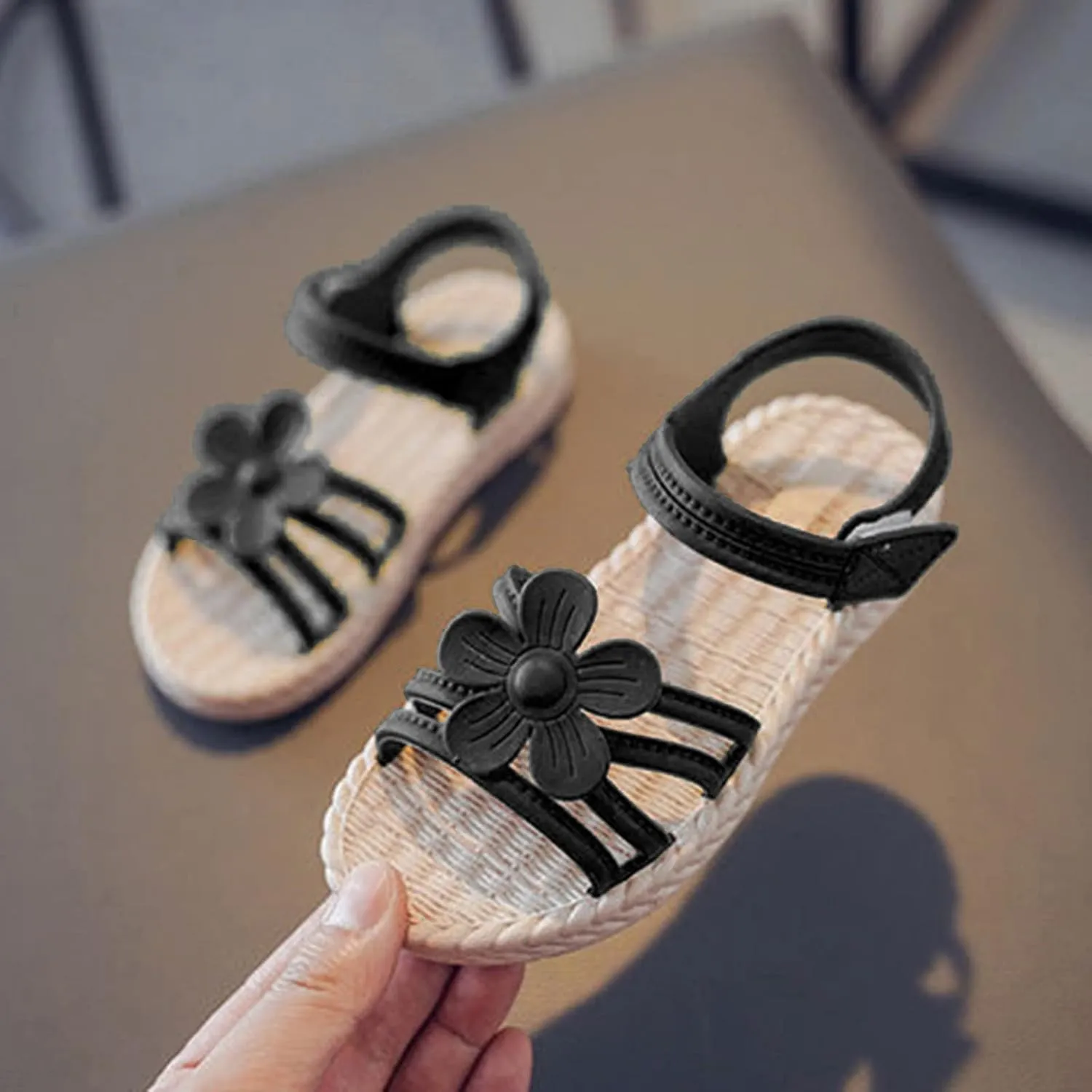 EnJoCho Children Tennis Shoes Toddler Kids Infant Girls Soild Flower Princress Shoes Soft Sole Non Slip Prewalker Beach Shoes (Black, 2.5 Years)