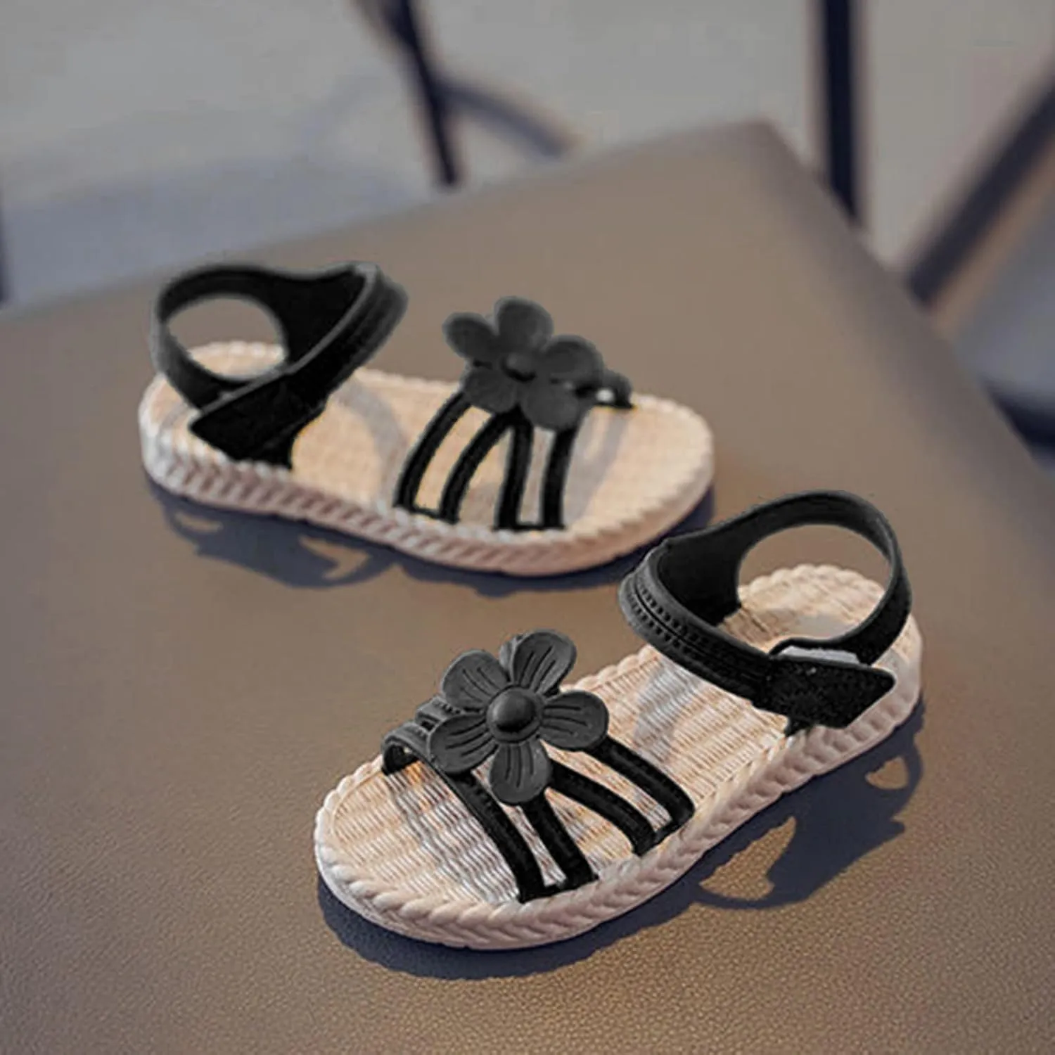 EnJoCho Children Tennis Shoes Toddler Kids Infant Girls Soild Flower Princress Shoes Soft Sole Non Slip Prewalker Beach Shoes (Black, 2.5 Years)