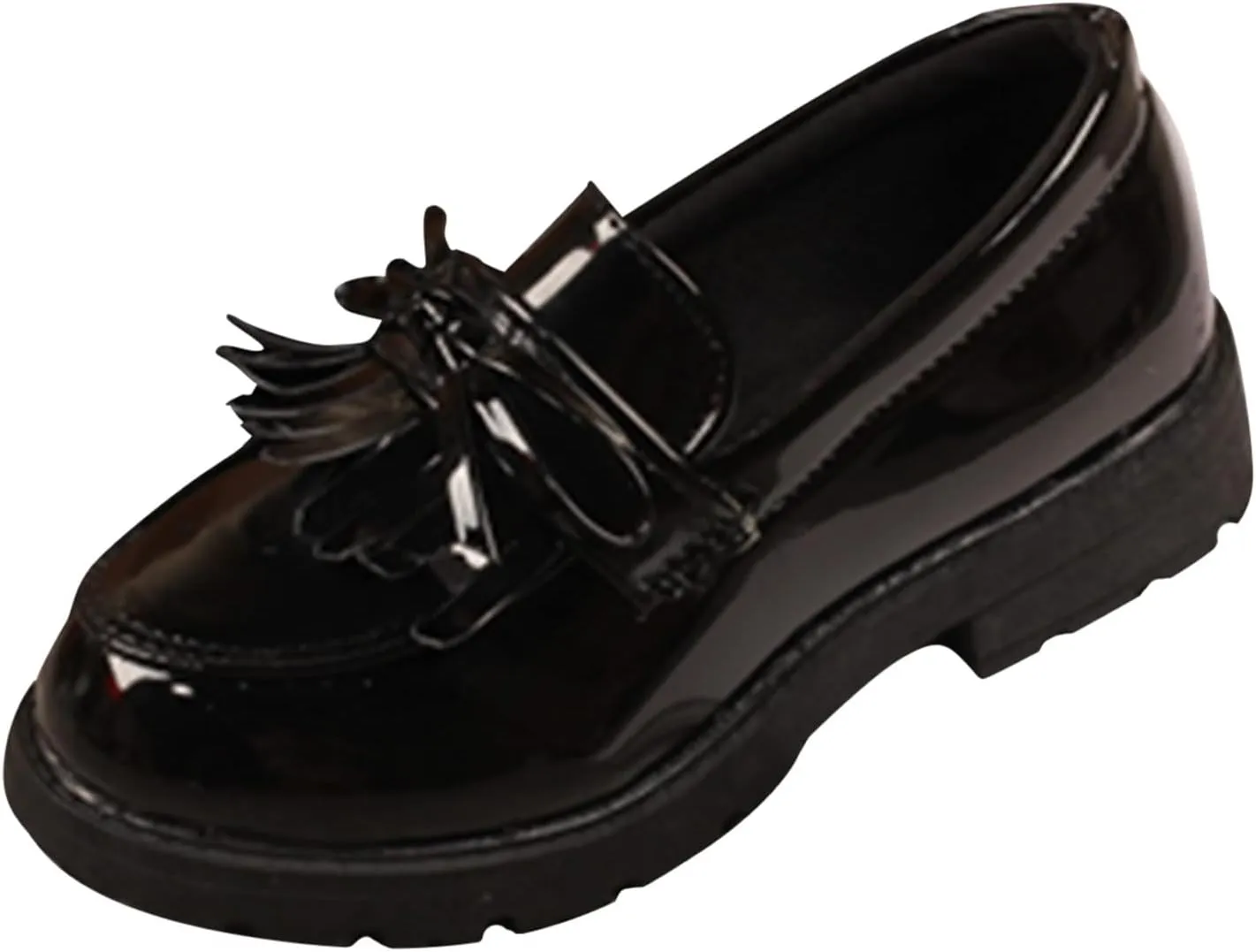 EnJoCho Running Shoes for Toddler Girls Slip On Leather Loafer Tassel Bow Flats School Dress Shoes for Girls (Black, 33)
