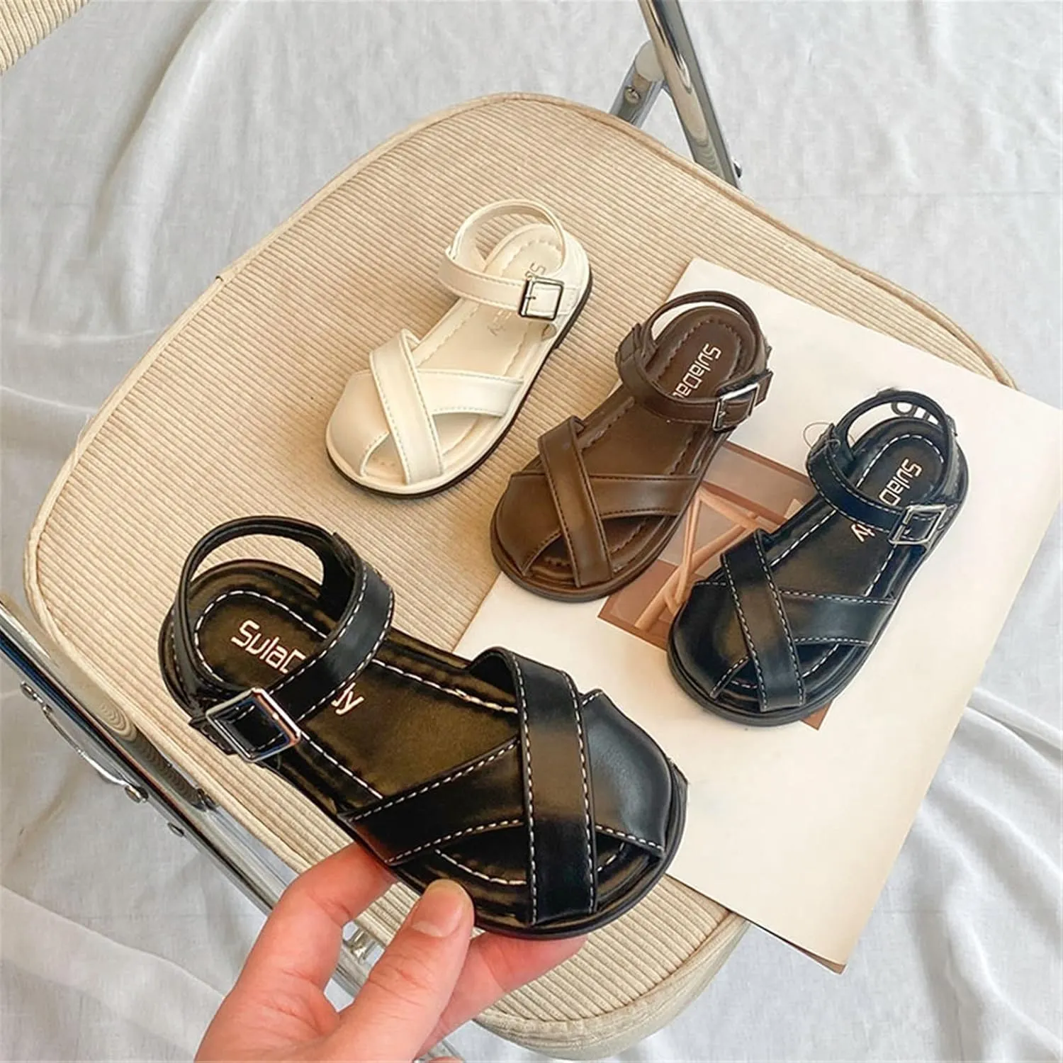 EnJoCho Toddler Round Toe Shoes Kids Little Girls Sandals Casual Sticky Shoelaces Light Weight Adjustable Straps Summer