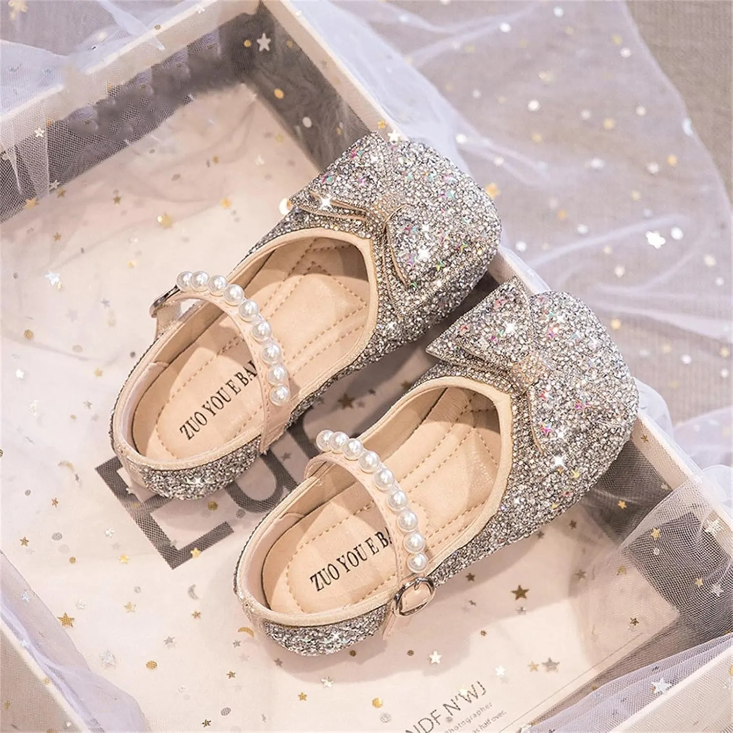 EnJoCho Toddler Summer Spring Foot Warmer Bowknot Performance Dance Shoes For Girls Childrens Shoes Pearl Rhinestones