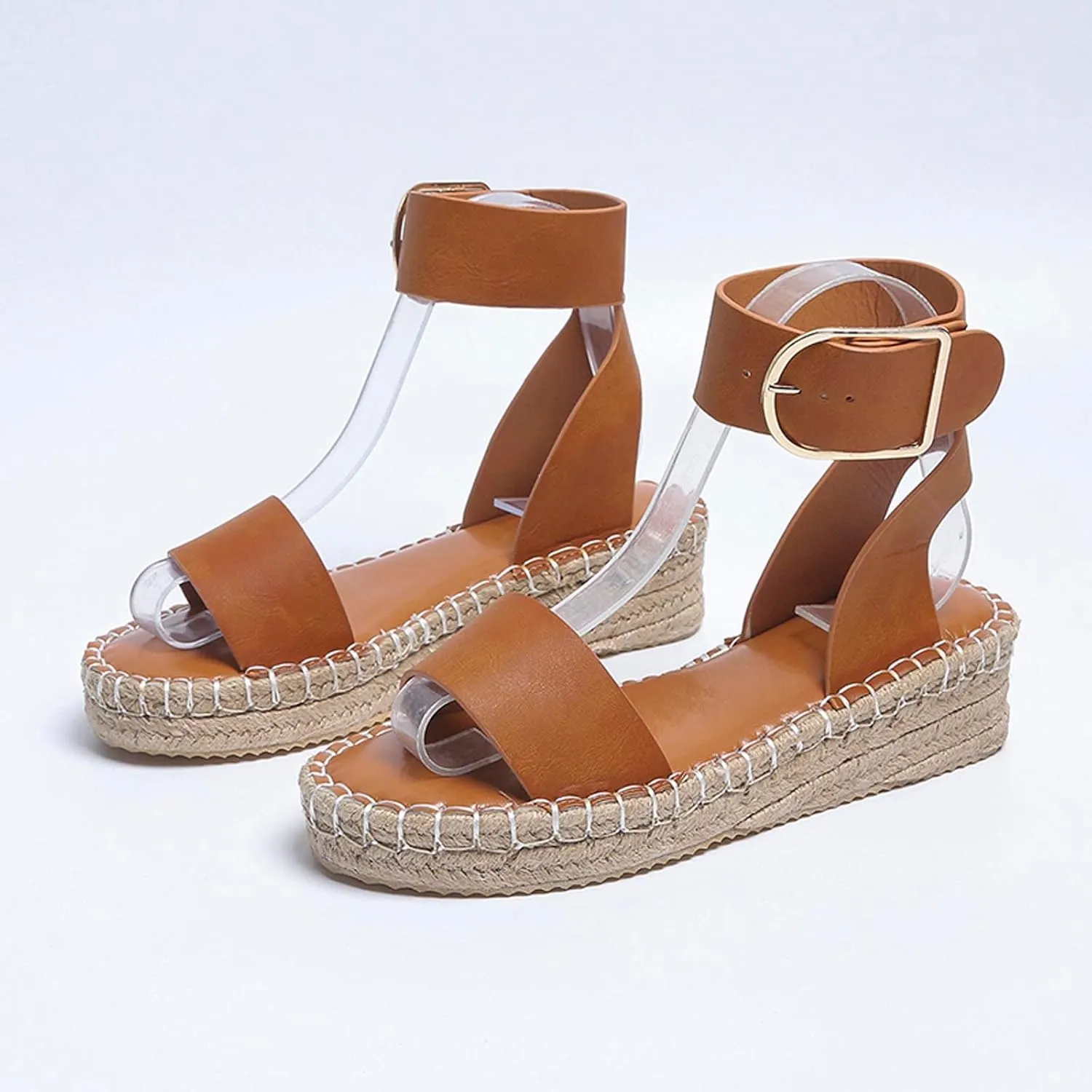 Espadrille Sandals for Women Summer Platform Wedge Casual Sandals Dressy Open Toe Slip on Buckle Ankle Strap Sandal