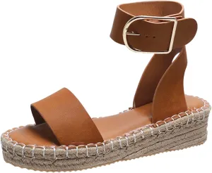 Espadrille Sandals for Women Summer Platform Wedge Casual Sandals Dressy Open Toe Slip on Buckle Ankle Strap Sandal