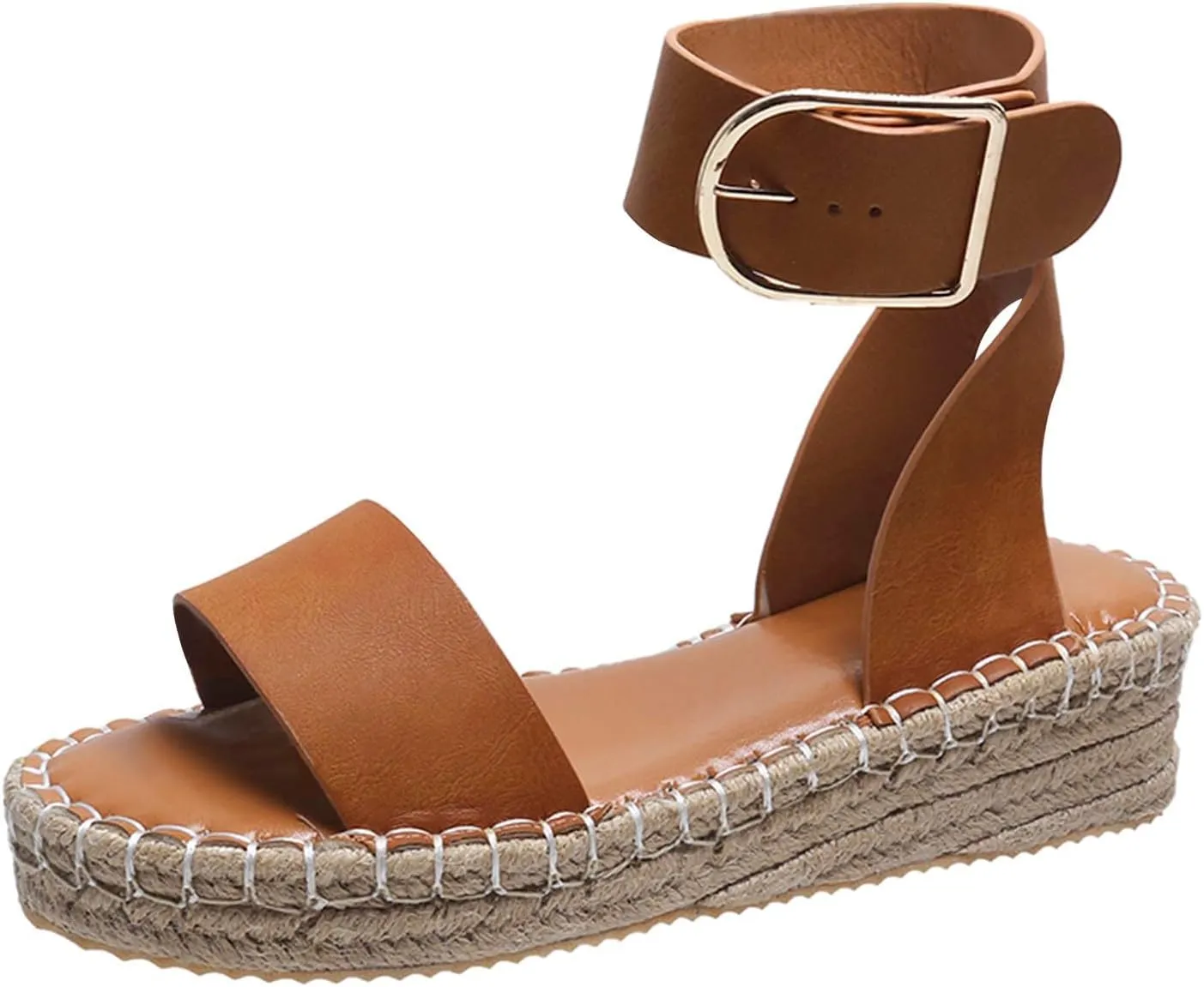 Espadrille Sandals for Women Summer Platform Wedge Casual Sandals Dressy Open Toe Slip on Buckle Ankle Strap Sandal