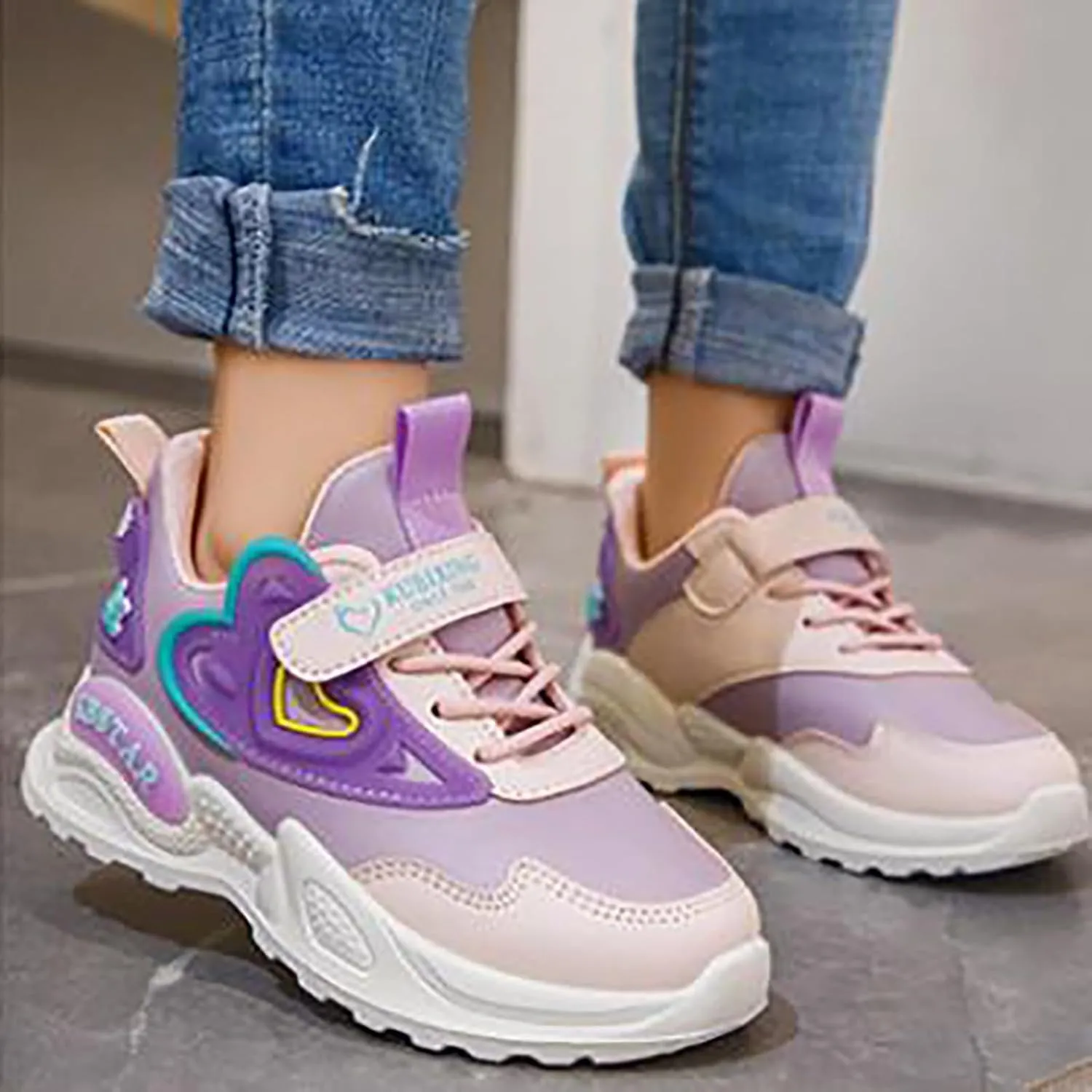 Fashion All Seasons Children Sports Shoes Girls Boys Flat Sole Thick Sole Non Slip Comfortable Casual Girls Sneaker