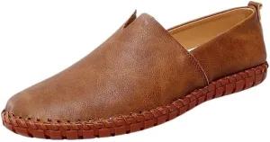 Fashion Mens Shoes Leather Classic Solid Color Anti-Slip Non Slip Rubber Sole Block Heel Working Slip-on