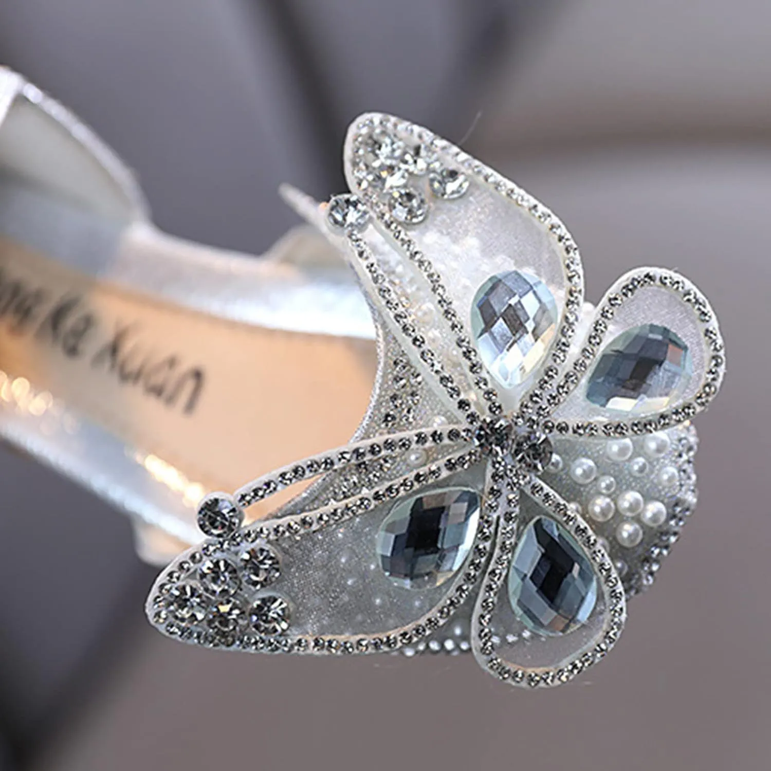 Fashion Spring and Summer Girls Sandals Dress Dance Show Princess Shoes Pearl Rhinestone Mesh Big Bow Girl Wedges (Silver, 8-9 Years Little Child)