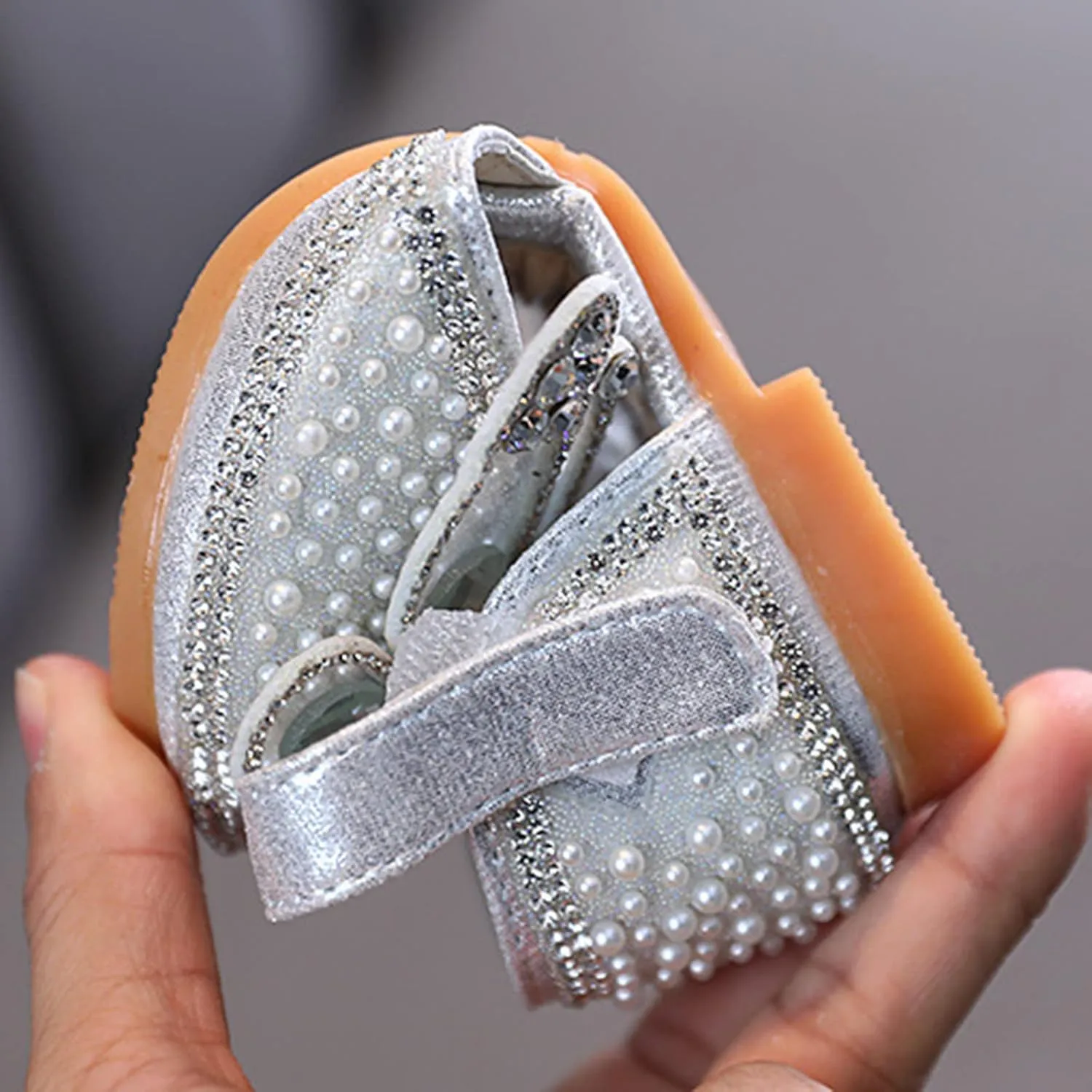 Fashion Spring and Summer Girls Sandals Dress Dance Show Princess Shoes Pearl Rhinestone Mesh Big Bow Girl Wedges (Silver, 8-9 Years Little Child)