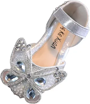 Fashion Spring and Summer Girls Sandals Dress Dance Show Princess Shoes Pearl Rhinestone Mesh Big Bow Girl Wedges (Silver, 8-9 Years Little Child)