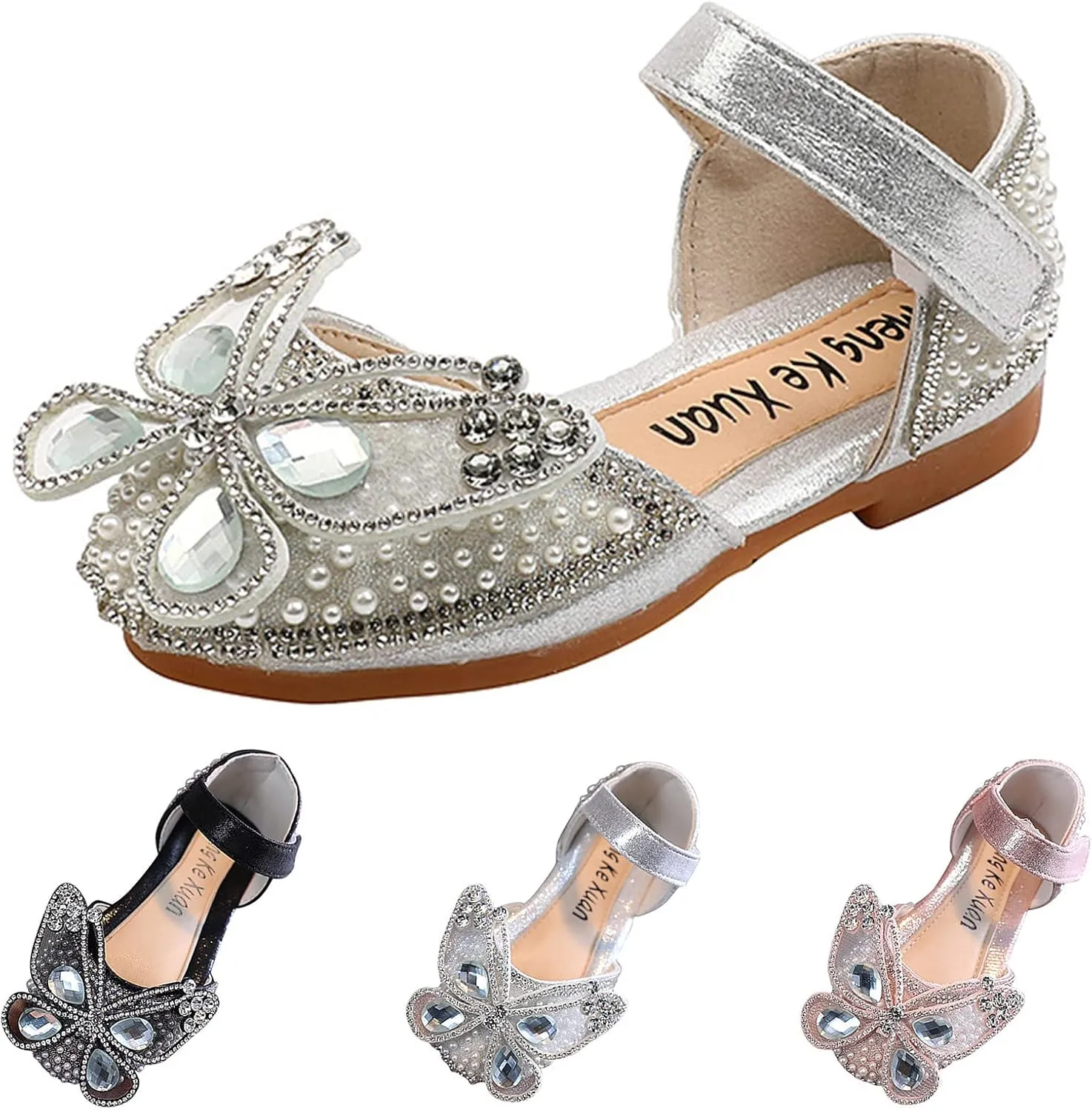 Fashion Spring and Summer Girls Sandals Dress Dance Show Princess Shoes Pearl Rhinestone Mesh Big Bow Girl Wedges (Silver, 8-9 Years Little Child)