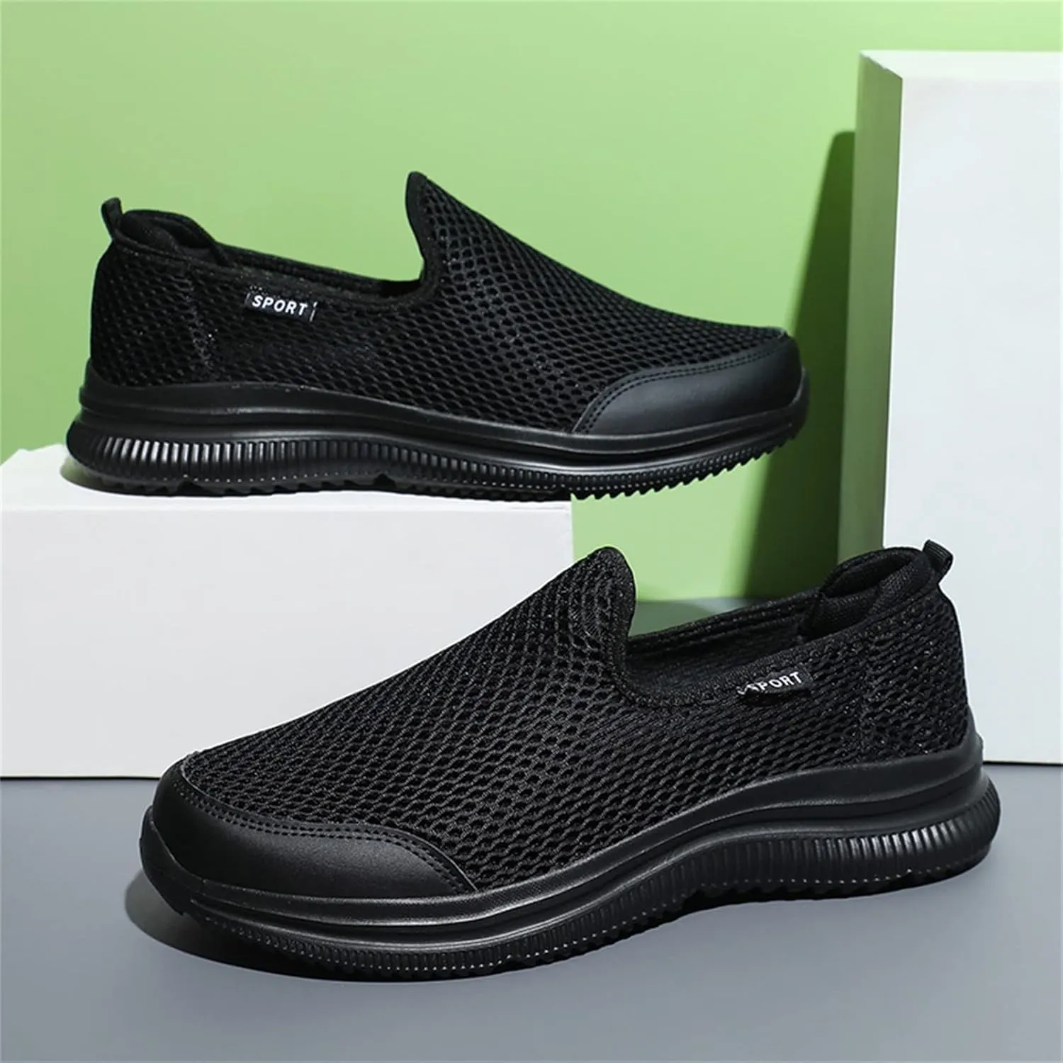 Fashion Summer Men Breathable Mesh Shallow Mouth Slip On Lightweight Casual Shoes Sneaker Insoles Men