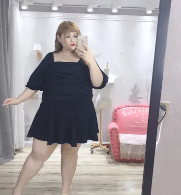 Fat Yingying Large Women's Dress Fat Mm Summer Dress Korean Version Square