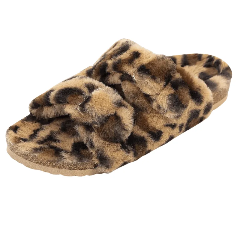 Faux Fur Leopard Print Slippers – Cozy Comfort with Bold Style