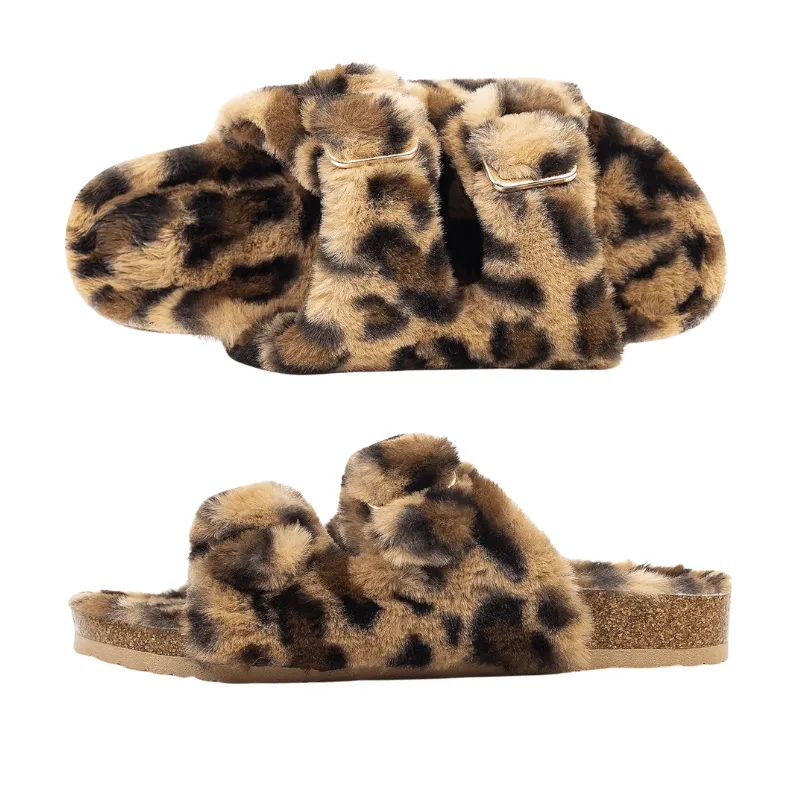 Faux Fur Leopard Print Slippers – Cozy Comfort with Bold Style