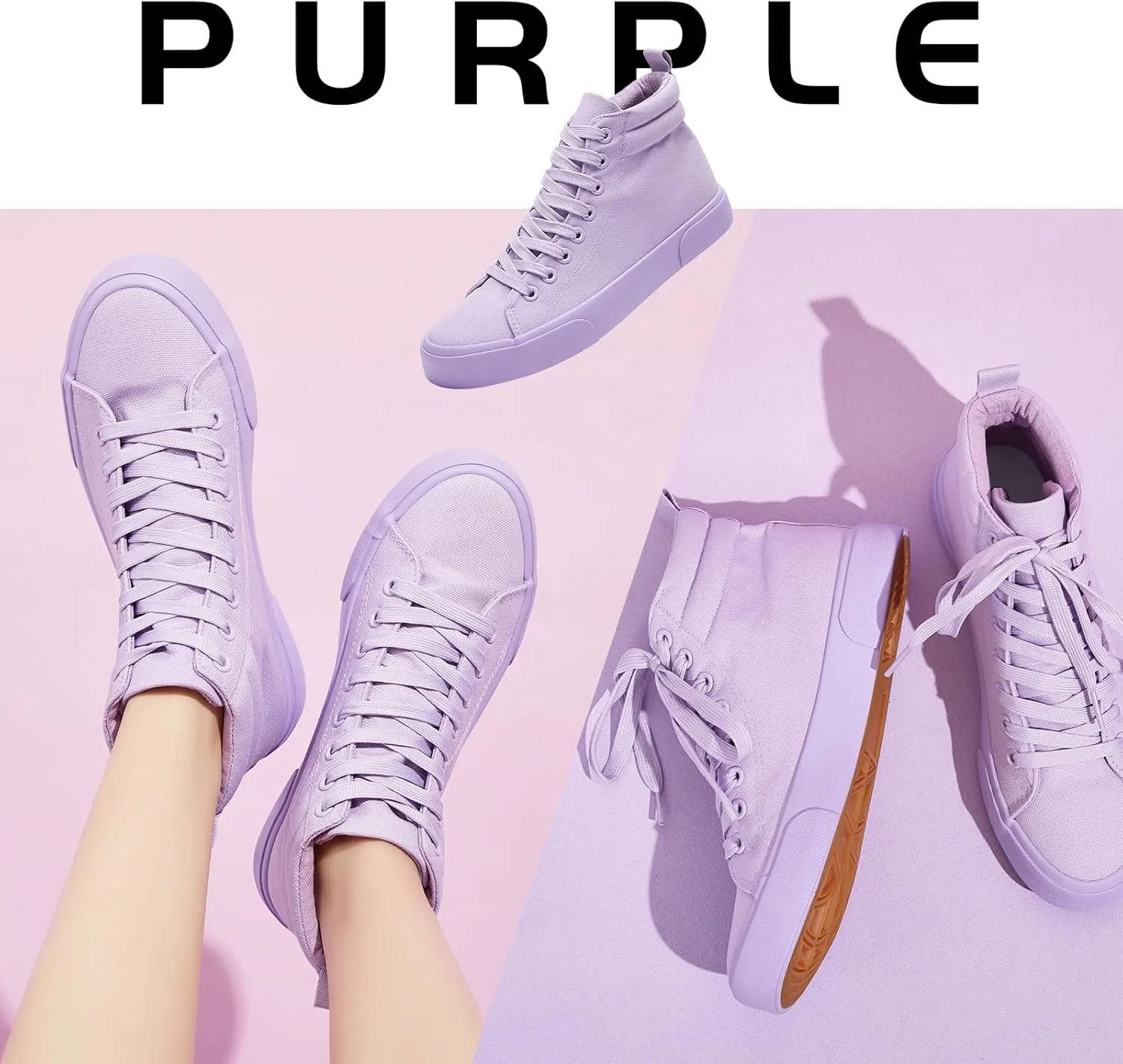 FINIWOR Womens High top Sneakers Canvas Shoes Lace up Black Sneakers Casual Shoes for Women