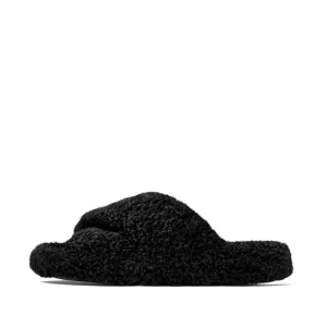 Fitflop IQushon D-Luxe Padded Teddy Cross Slides All Black